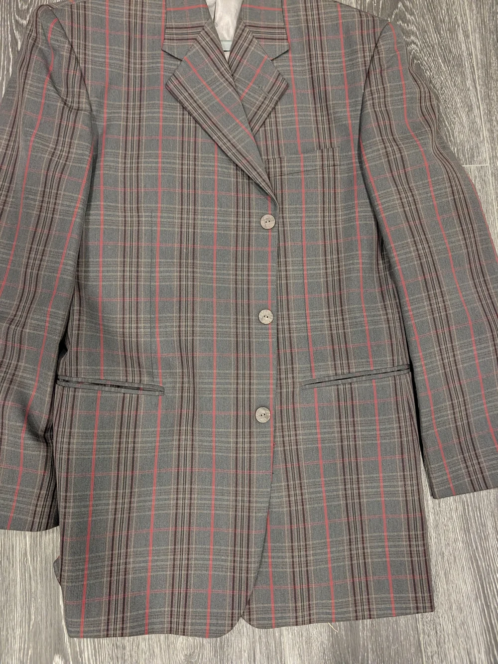 Stacy Adams Charcoal Plaid Blazer with Red Windowpane